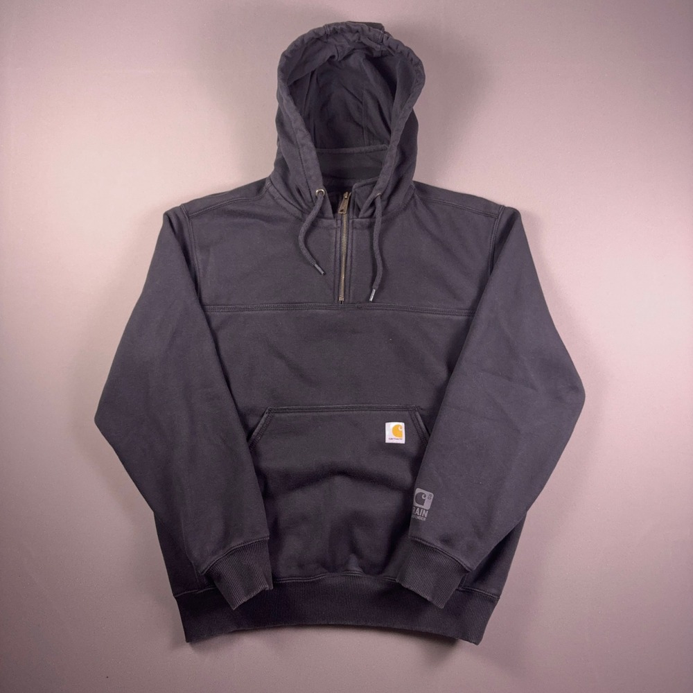 Carhartt Rain Defender Quarter Zip Hoodie Mens Large Black Heavyweight Pullover